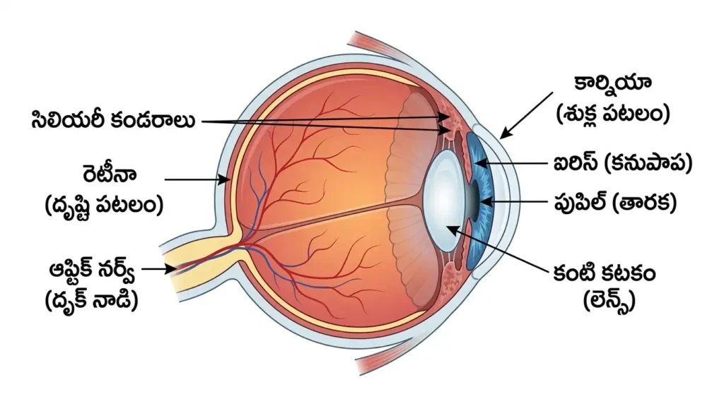 మానవ కన్ను అంతర్గత నిర్మాణం - Human Eye Structure in Telugu