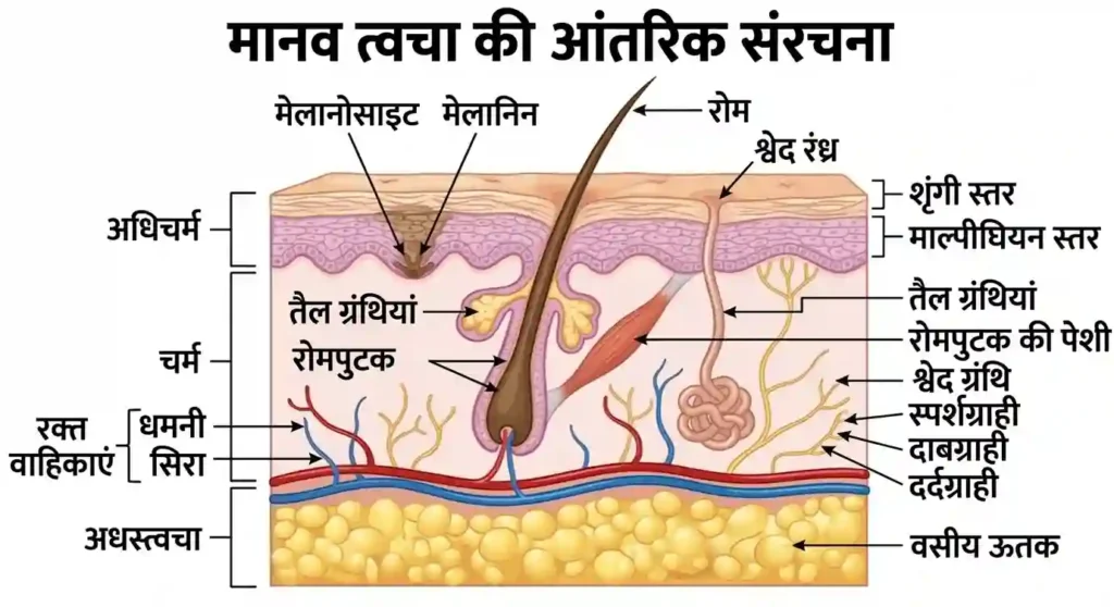 मानव त्वचा की परतें और संरचना - Human Skin Anatomy in Hindi