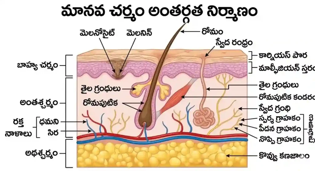 మానవ చర్మం అంతర్గత నిర్మాణం - Human Skin Internal Structure in Telugu