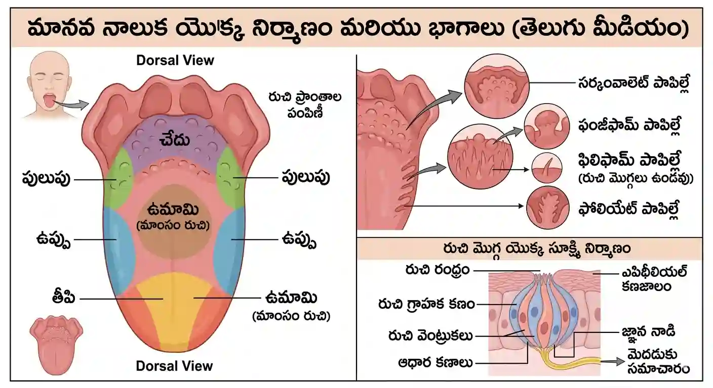 Tongue Structure MCQs Telugu | నాలుక భాగాలు జీవశాస్త్రం