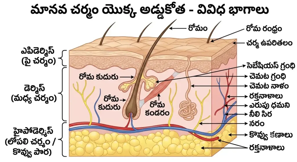 మానవ చర్మం పటం | Human Skin Structure Telugu