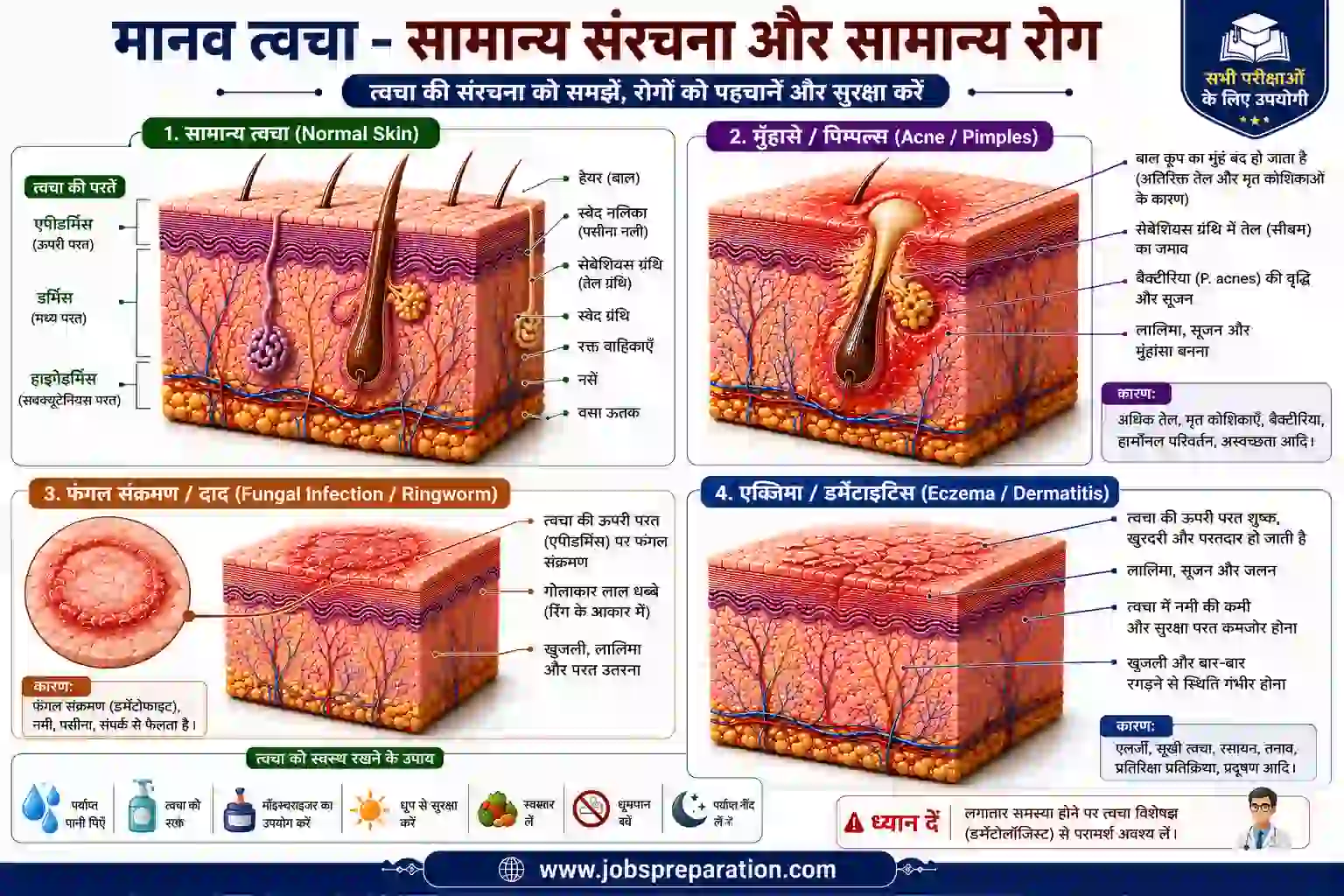 त्वचा ग्रंथियां स्वेद और सीबेसियस ग्रंथियां | human skin structure mcq hindi part 4