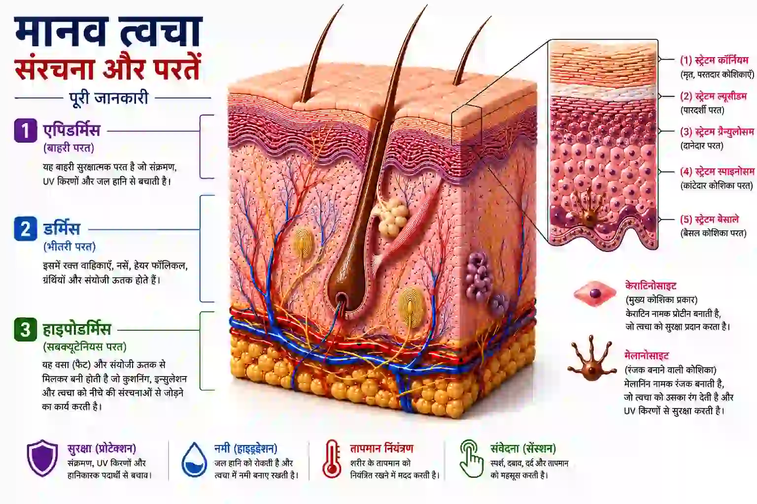 त्वचा की संरचना | human skin structure mcq hindi part 1
